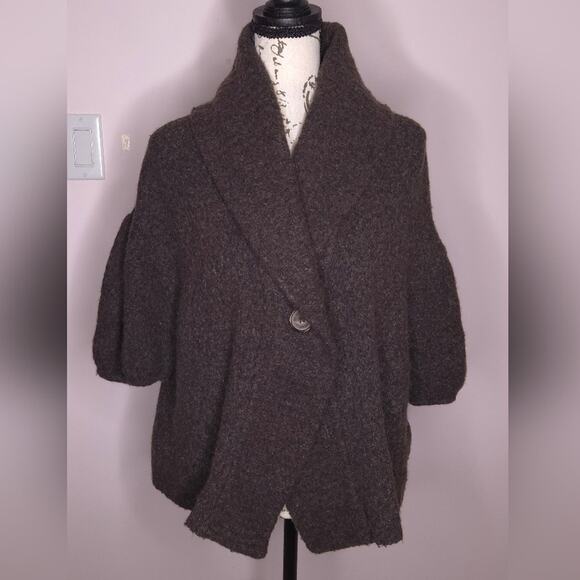 BCBG MaxAzria Cardigan Brown Wool Blend Puff Sleeves Button Medium - Picture 2 of 10